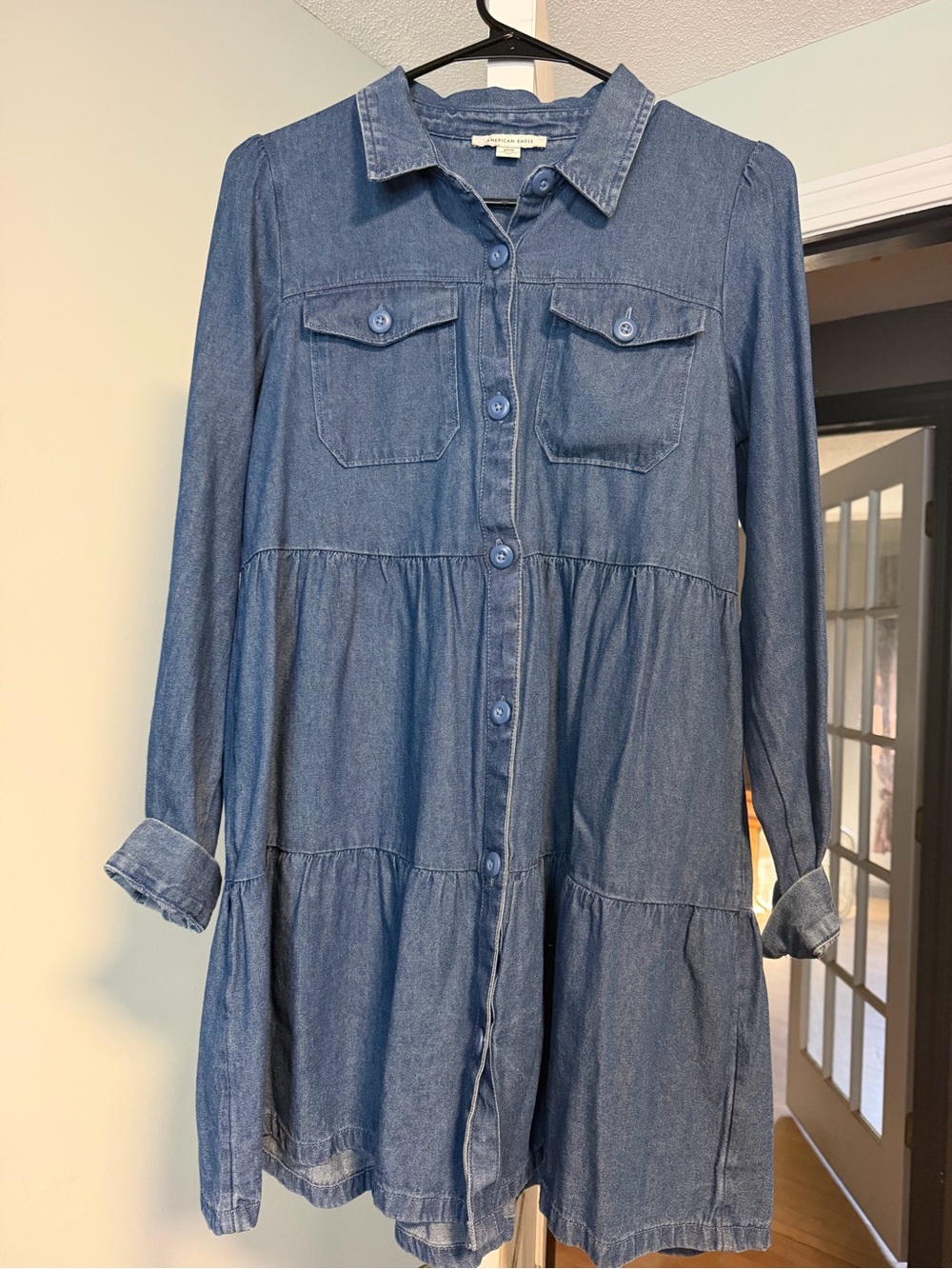 American Eagle Outfitters Denim Tiered Shirt Dress - Blue